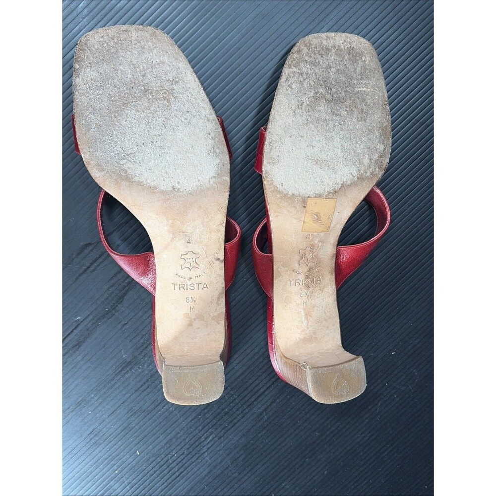 Brighton Trista Heeled Sandals 8.5 M Red Croc Slip In 2.5” Heel - Picture 10 of 11